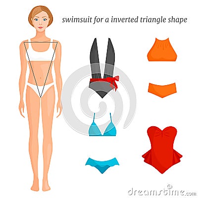 Swimsuit for the female figure inverted triangle. Vector illustration. Fashion Guide Vector Illustration