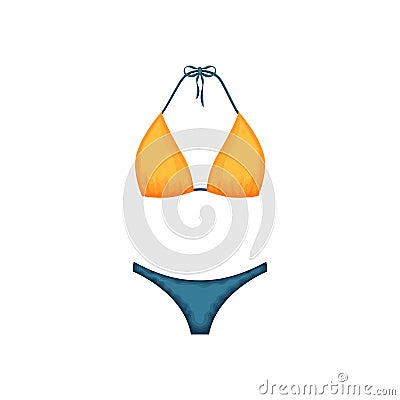 Swimsuit. A separate swimsuit is blue and yellow. Colored bathing suits. Clothes for a beach holiday. Women s clothing Vector Illustration