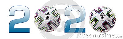 Adidas UNIFORIA official football of the UEFA Euro 2020 competition on a white background Editorial Stock Photo