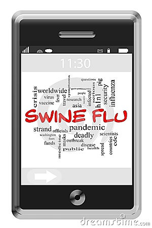 Swine Flu Word Cloud Concept on Touchscreen Phone Stock Photo