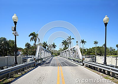 Swing Bridge surrounded with lamp post and palm trees in Fort Lauderdale, Florida, USA. Stock Photo