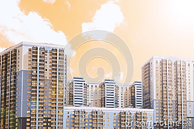 Cityscape facade of the building. Surreal tinted pictures. Stock Photo