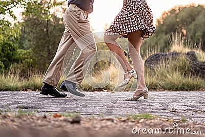 Swing dancers outdoors in the park Stock Photo