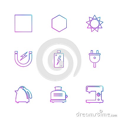 swing machine , toster , kettle , battery , shapes , electronic Vector Illustration