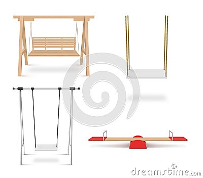 Swing outdoor park playground backyard furniture set realistic vector illustration Vector Illustration