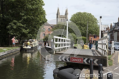 Swing road bridge over canal at Newbury England UK Editorial Stock Photo