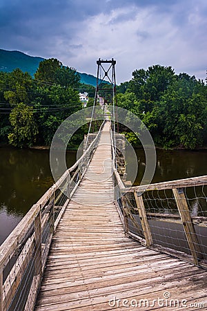 Swinging bridge in Buchanan, Virginia. Stock Photo