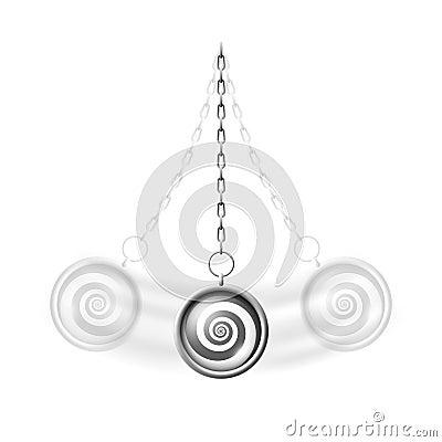 Swinging hypnosis pendulum realistic vector illustration, psychotherapy concept, a silver necklace with chain hypnotic spiral Vector Illustration