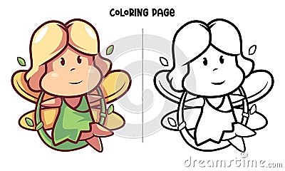 Swinging Little Fairy Girl Coloring Page Stock Photo