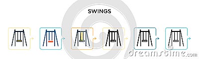 Swings vector icon in 6 different modern styles. Black, two colored swings icons designed in filled, outline, line and stroke Vector Illustration