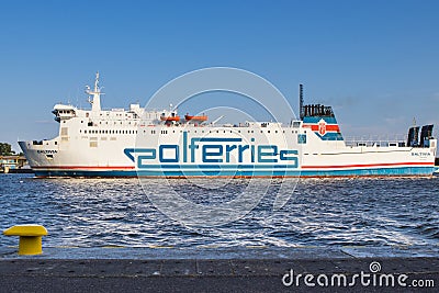 Swinoujscie, West Pomeranian - Poland - June 11, 2023: Passengers and cars ferry Baltivia sailing from port Swinoujscie to Ystad. Editorial Stock Photo