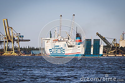 Swinoujscie, West Pomeranian - Poland - June 11, 2023: Passengers and cars ferry Baltivia sailing from port Swinoujscie to Ystad. Editorial Stock Photo