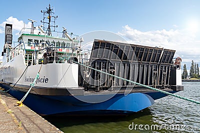 Swinoujscie, West Pomeranian Voivodeship, Poland. July 5, 2023. Ferry in ?winouj?cie to the Baltic Sea Editorial Stock Photo