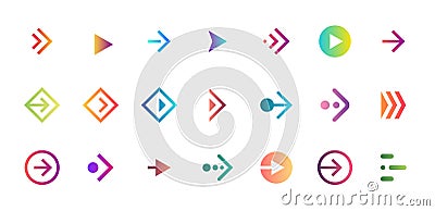 Swipe arrow right gradient button icon set. Application and social network scroll pictogram for web design or app Vector Illustration