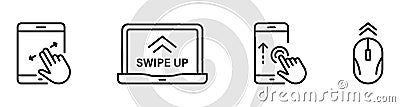 Swipe Button on Smartphone Computer PC Line Icon Set. Scroll Drag Move Click Touch Display Gesture Pictogram. Slide Vector Illustration