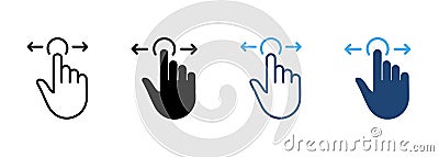 Swipe Gesture Line and Silhouette Color Icon Set. Hand Cursor of Computer Mouse Pictogram. Pointer Finger Press Touch Vector Illustration
