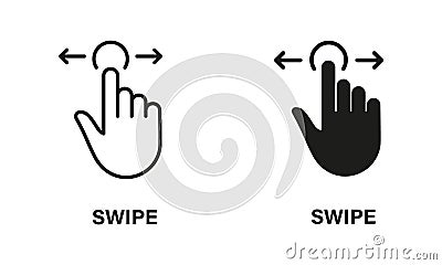 Swipe Gesture to Right and Left, Hand Cursor of Computer Mouse Line and Silhouette Black Icon Set. Pointer Finger Vector Illustration