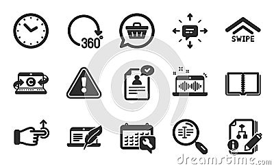 Swipe up, Algorithm and Copyright laptop icons set. Copywriting notebook, Sms and 360 degrees signs. Vector Vector Illustration