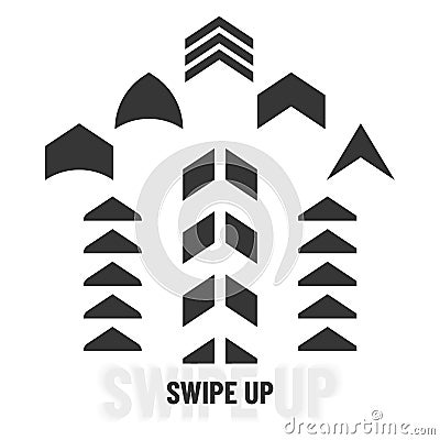 Swipe up. Black next scroll arrows set. Digital symbol pointer icons. Logo sign social media button collection. EPS 10 modern flat Vector Illustration