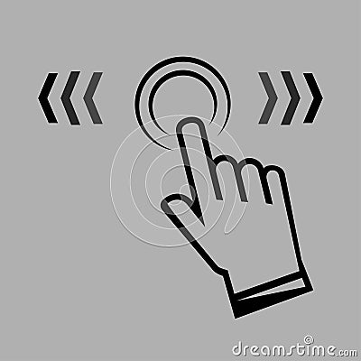 Swipe up. Hand swipe sign in a linear style. Finger touch vector icon. Swipe right or left. Click here icon. Finger touch here. Stock Photo