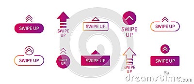 Swipe up icon. Buttons with arrow up. Drag for social story. Logo for scroll in ui. Action of move for app. Design symbol of media Vector Illustration