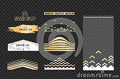 Swipe up. Icon set for stories vector. Stories swipe button. Up arrows. Vector isolated on transparent background. Vector Illustration