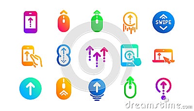Swipe up icons. Scrolling mouse, landing page swipe signs. Classic set. Vector Vector Illustration
