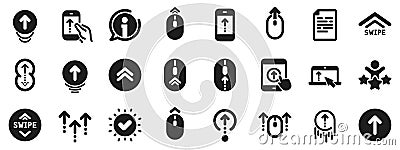 Swipe up icons. Scrolling mouse, landing page swipe signs. Vector Vector Illustration