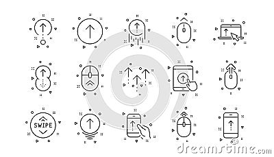 Swipe up line icons. Scrolling mouse, landing page swipe signs. Linear set. Vector Vector Illustration