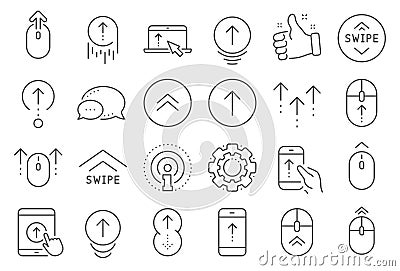 Swipe up line icons. Scrolling mouse, landing page swipe signs. Vector Vector Illustration