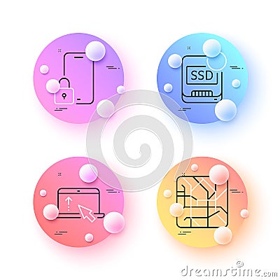 Swipe up, Lock and Recovery ssd minimal line icons. For web application, printing. Vector Vector Illustration
