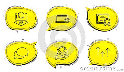 Swipe up, Notebook service and Augmented reality icons set. Messenger sign. Vector Vector Illustration