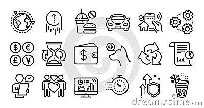 Swipe up, Timer and Report line icons set. Vector Vector Illustration