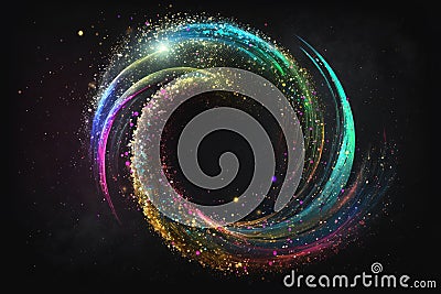 Swirl abstract background with small flying particles, confetti and drops, generative AI Stock Photo