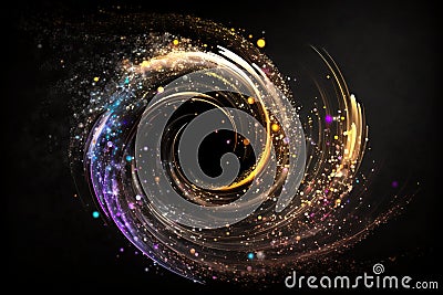 Swirl abstract background with small flying particles, confetti and drops, generative AI Stock Photo