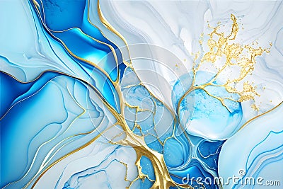 Swirl of blue gold marble abstract background, Liquid marble design abstract, light blue azure tones with golden, Paint marble Stock Photo