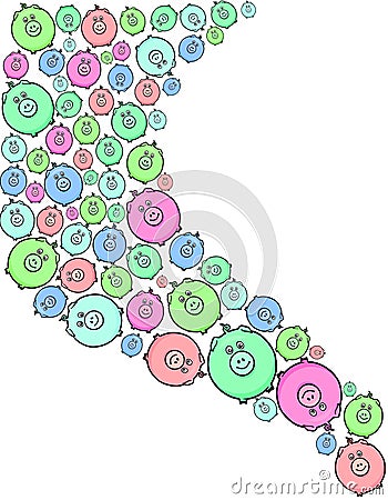 swirl composed of different colored pigs Vector Illustration