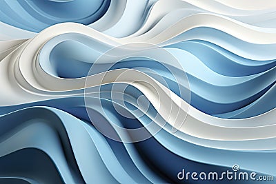 Swirl Futuristic bright Geometric intricated 3D wall in waves in light blue and white Stock Photo