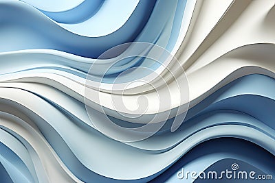 Swirl Futuristic bright Geometric intricated 3D wall in waves in light blue and white Stock Photo