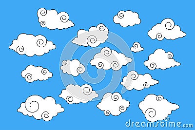 Swirl Japanese / Chinese style clouds set Vector Illustration