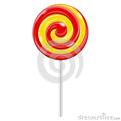 Swirl lollipop. Red yellow sugar candy Vector Illustration