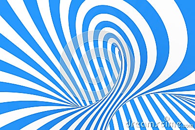 Swirl optical 3D illusion raster illustration. Contrast blue and white spiral stripes. Geometric winter torus image with lines. Cartoon Illustration