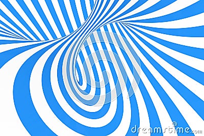 Swirl optical 3D illusion raster illustration. Contrast blue and white spiral stripes. Geometric winter torus image with lines. Cartoon Illustration