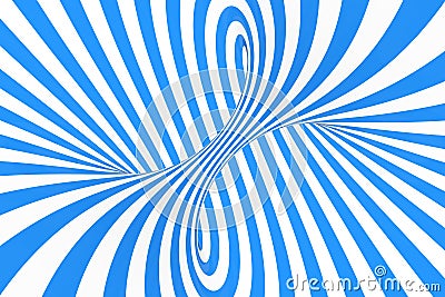 Swirl optical 3D illusion raster illustration. Contrast blue and white spiral stripes. Geometric winter torus image with lines. Cartoon Illustration