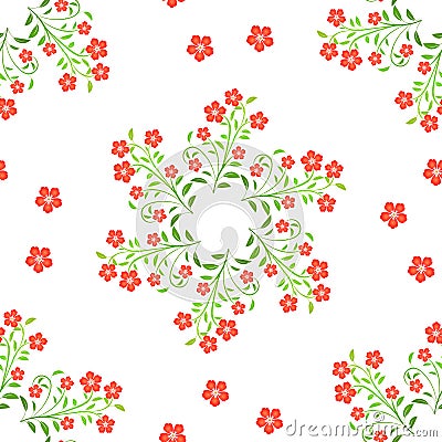 Swirl red flowers with green leaves on white background Stock Photo