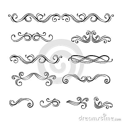 Swirl scroll elements. Text dividers hand drawn design elements. Vector illustration. Vector Illustration