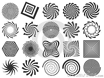 Swirl silhouette. Spiral swirling spin, swirls circle and abstract swirled silhouettes vector illustration set Vector Illustration