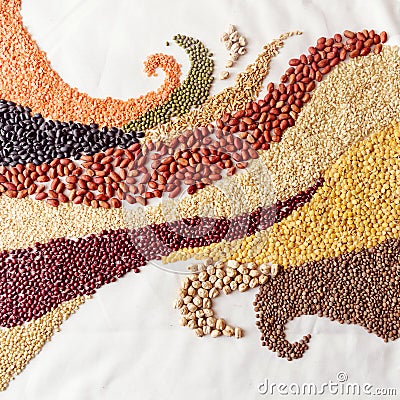 Swirl waves with legumes and cereals Stock Photo