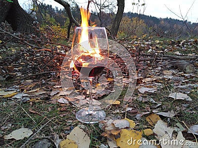 Swirl wine outdoor with hand Stock Photo