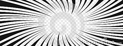 Swirled radial lines on transparent background. Manga book page design. Twisted attention template. Shock, surprise Vector Illustration